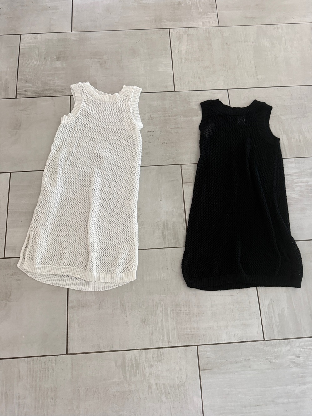 Girls set of 2: Sleeveless swim, cover-up, crocheted - White and Black size 8